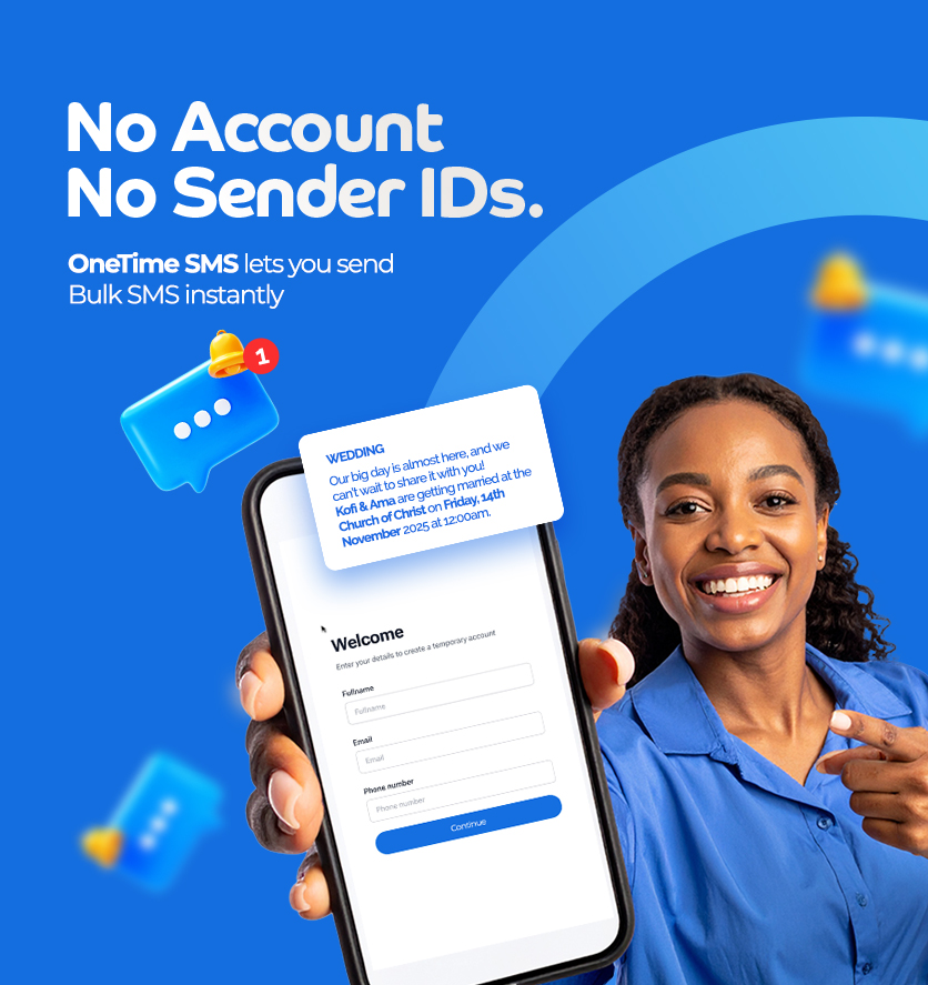 OneTime SMS - No Account, No Sender IDs. Bulk SMS instantly